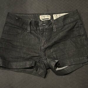 Black denim shorts